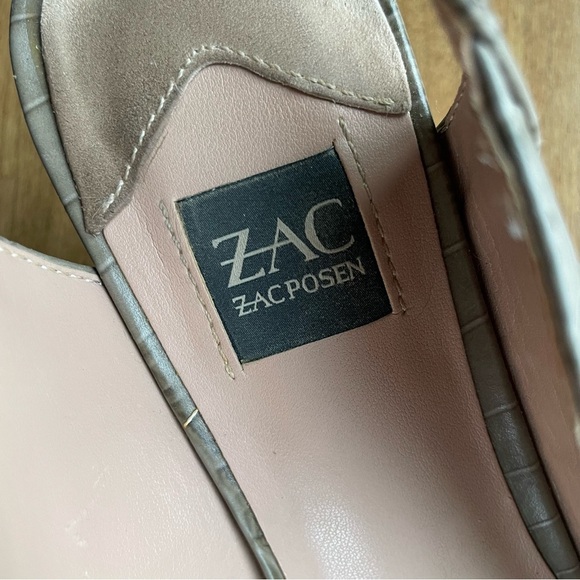 Zac Posen Tan Leather Reptile Print Slingback Point Toe Kitten Heels size 8 - Picture 11 of 12